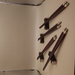 Cherry Wood and Stainless Steel Chopstick Set with Rests